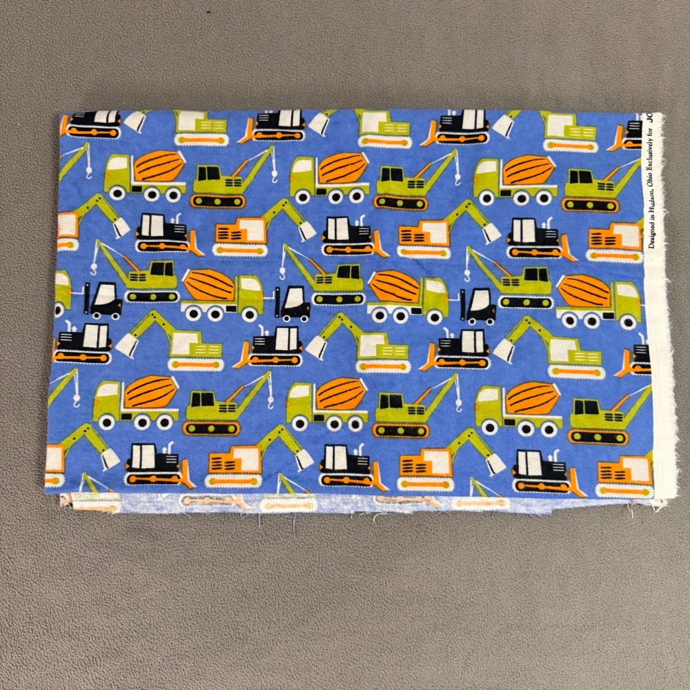 JOANN Super Snuggle Blue Construction Trucks Cotton Flannel Fabric OOP 43x55 New